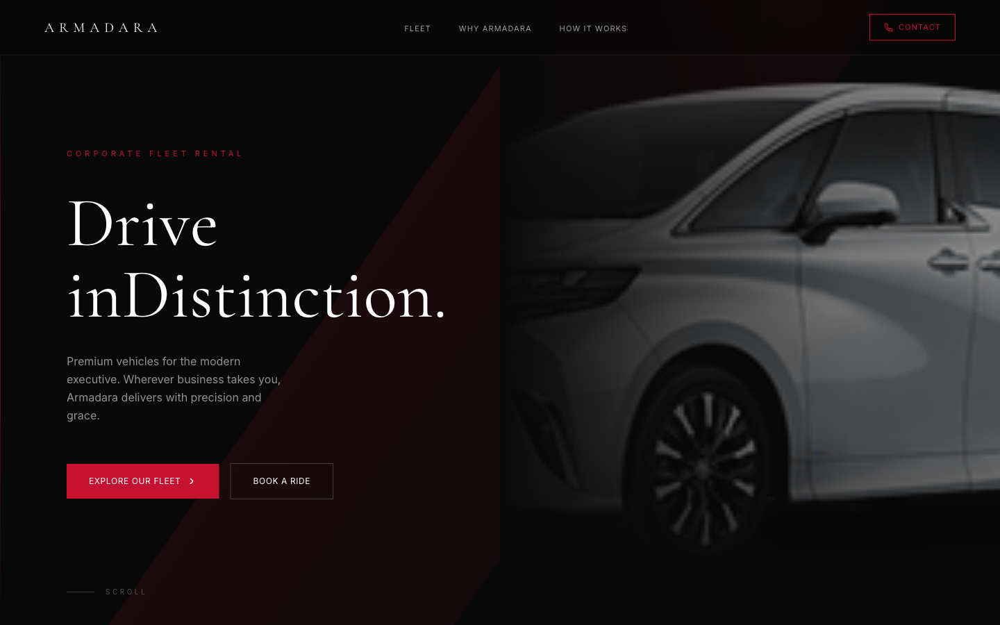 Sample landing page rental mobil buatan Armadara